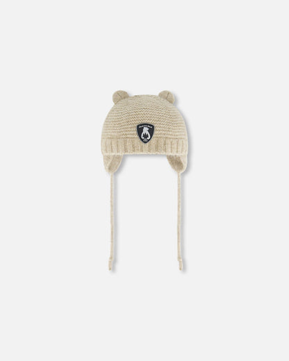 Bonnet en tricot avec oreilles beige