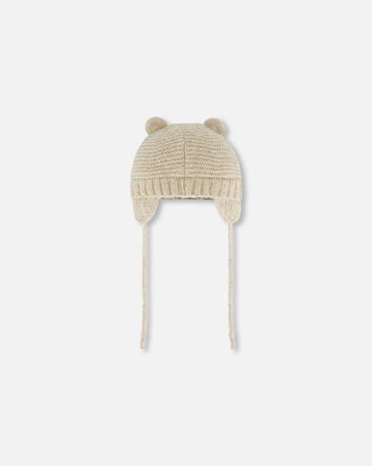 Bonnet en tricot avec oreilles beige