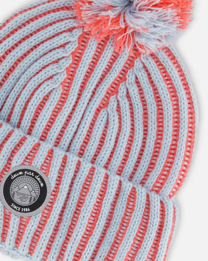 Knit Hat Air Blue And Coral