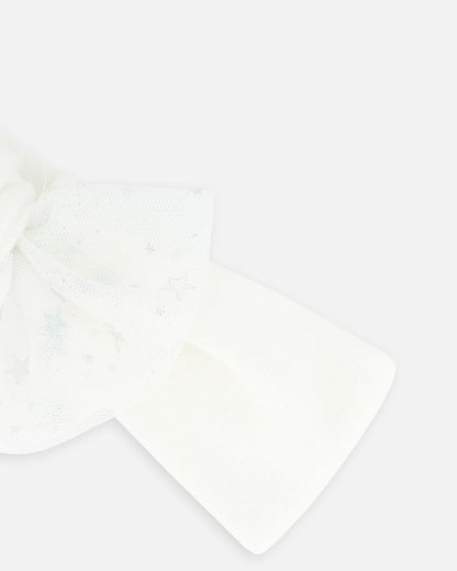 Headband With Glittering Tulle Bow Off White