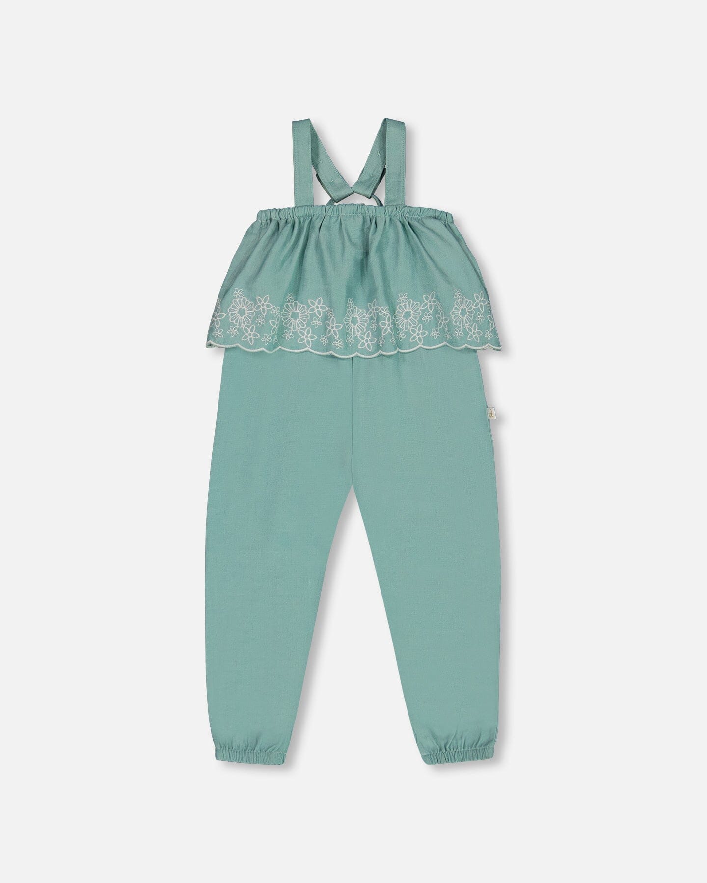 Combinaison salopette en chambray avec broderie bleu clair