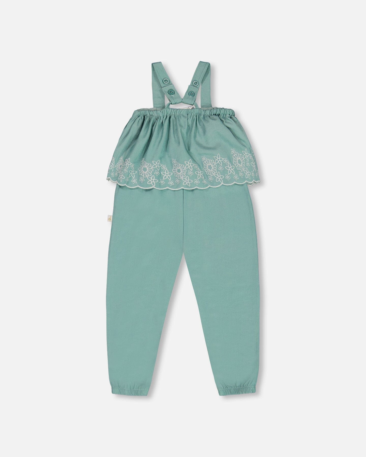 Combinaison salopette en chambray avec broderie bleu clair