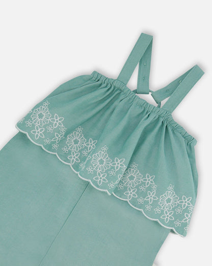 Combinaison salopette en chambray avec broderie bleu clair