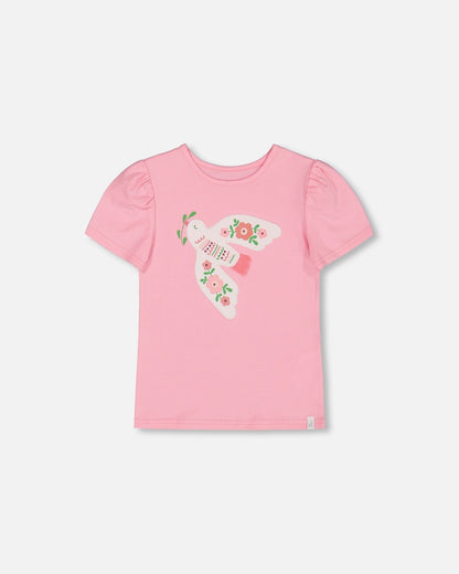 Organic Cotton Tee With Puff Sleeve Candy Pink