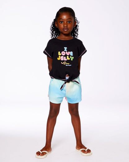 Organic Cotton Tee With Print And Knot Black And Multicolored