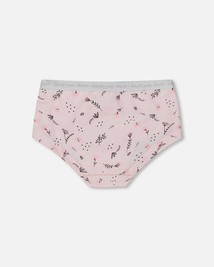 Printed Organic Cotton Boyshort Panty Small Pink Flowers On Pale Pink Background