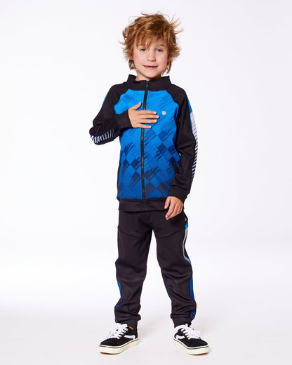 Printed Full Zip Athletic Cardigan Blue And Black