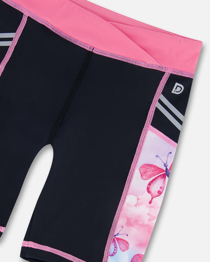 Printed Athletic Biker Short Black, Pink And Multicolored Butterflies