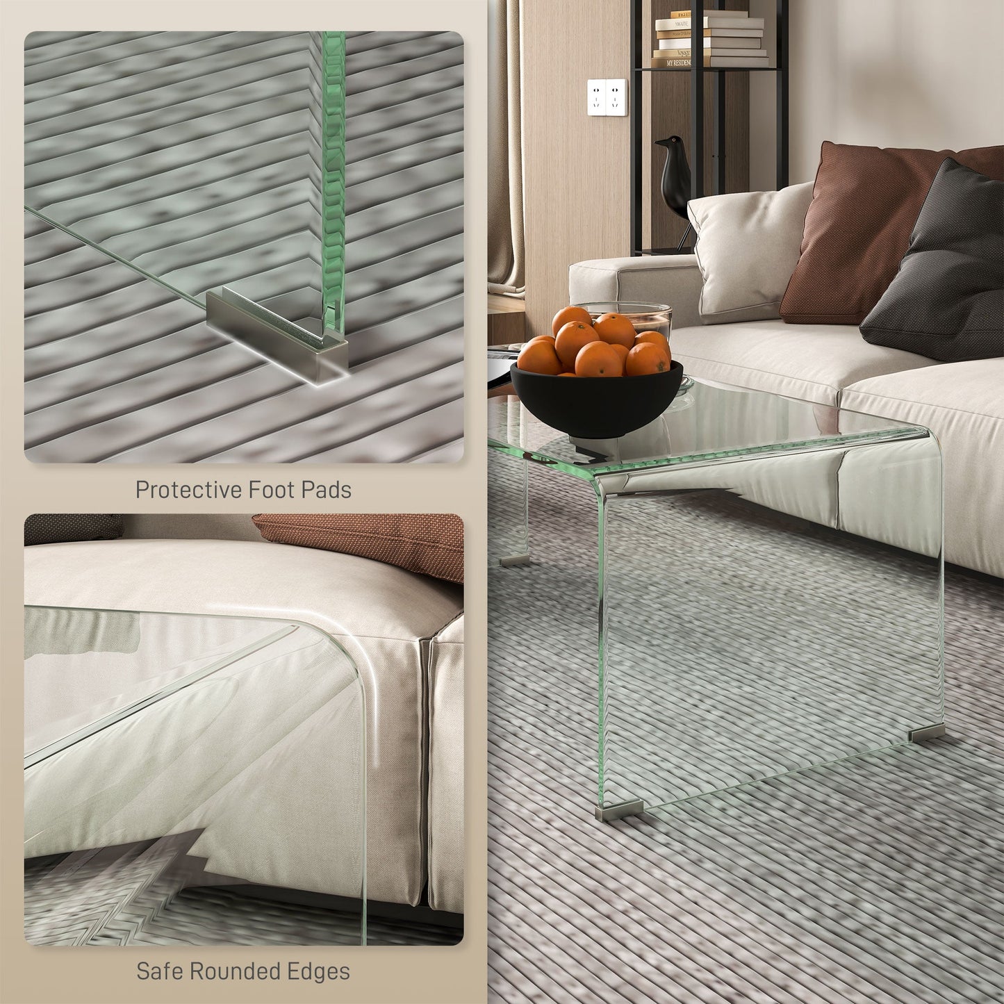 Sage Modern Glass Coffee Table with Safe Rounded Edges