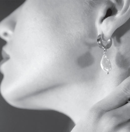 GAIA White Gold (Silver Toned):  Baroque Freshwater Pearls on Wide Mini Hoops