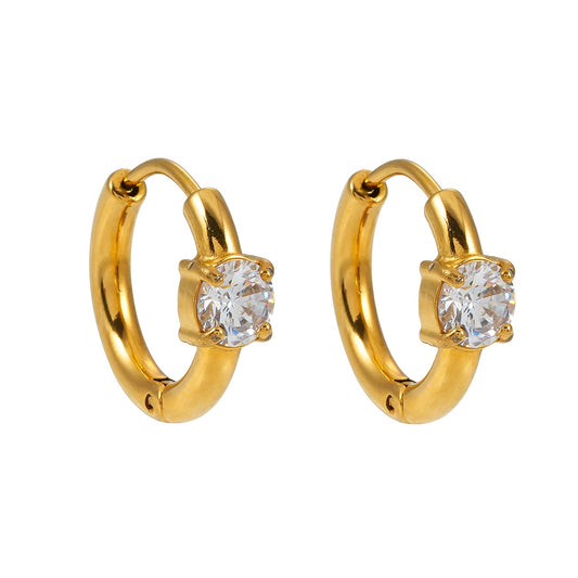 Style GALENA Or : Mini créoles dorées avec une pierre de Moissanite ronde