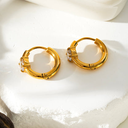 Style GALENA Gold: Mini Hoop Gold Earrings with a Rounded Moissanite Stone