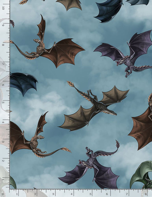 Dragon's Lair by Timeless Treasures - Dragons Repeat - Sky