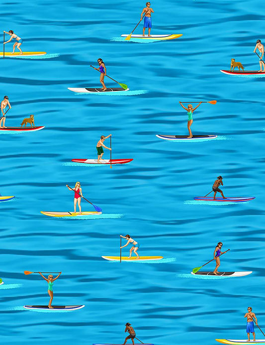 Timeless Treasures - Summer Sports - People Paddle Boarding - C8773-Blue