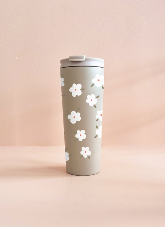 24oz Insulated Tumbler - Winter Flowers Greige
