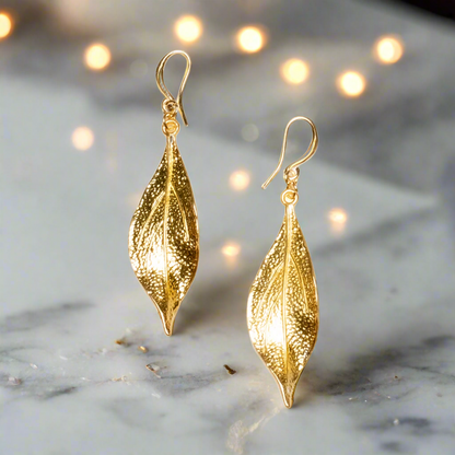 Boucles d'oreilles feuille texturée - Plaqué or