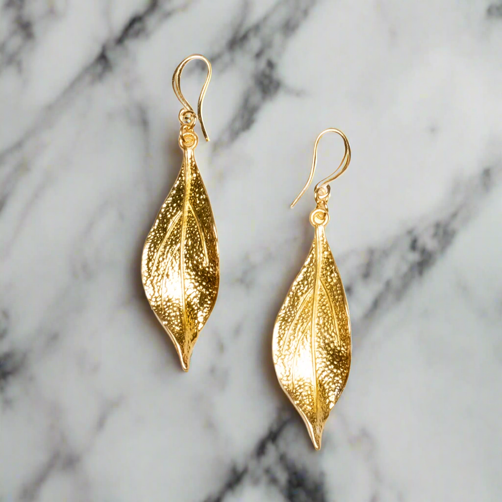 Boucles d'oreilles feuille texturée - Plaqué or