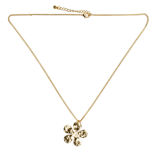 Pendentif Fleur Martelé Sur Chaîne - Plaqué Or
