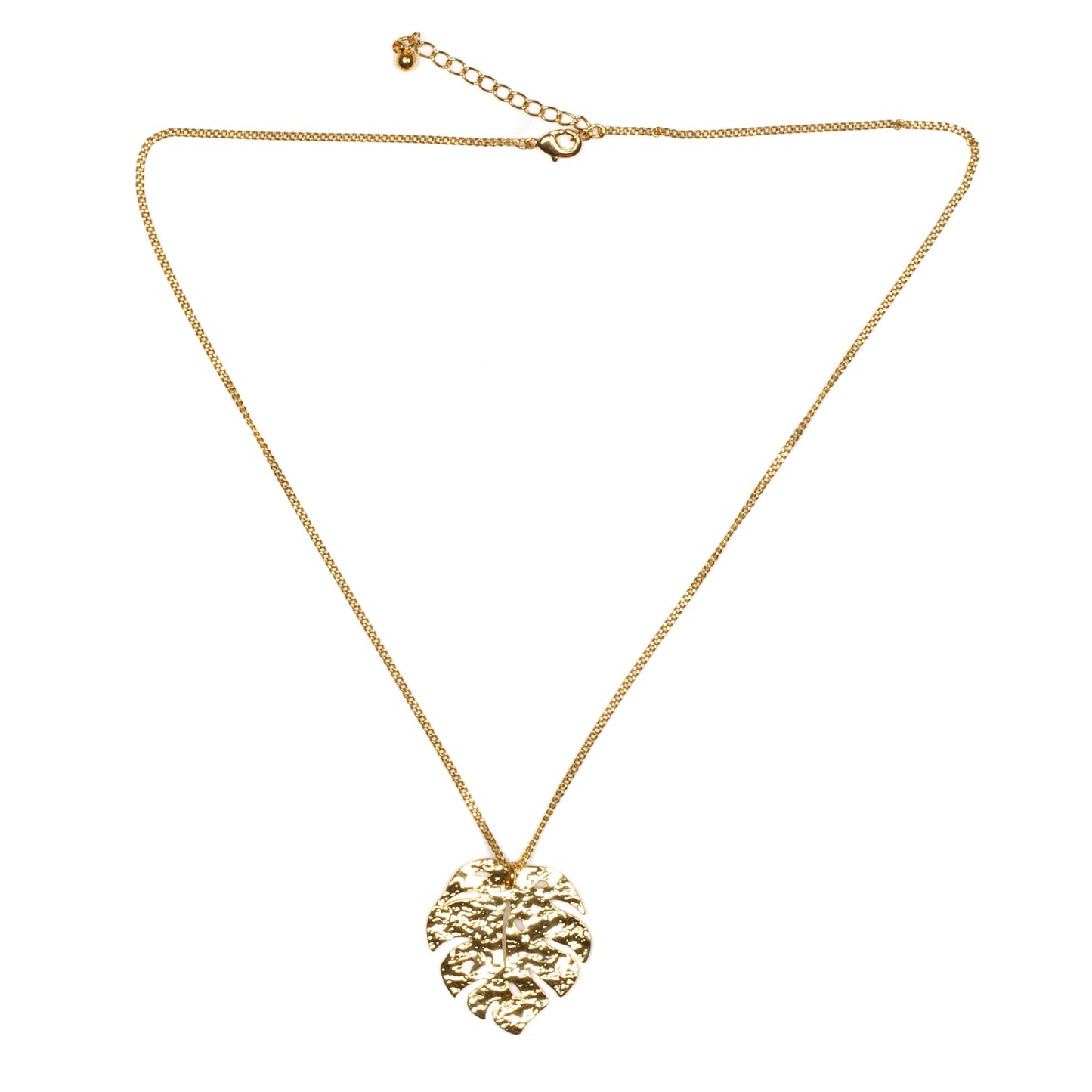 Pendentif feuille martelée sur chaîne - Plaqué or
