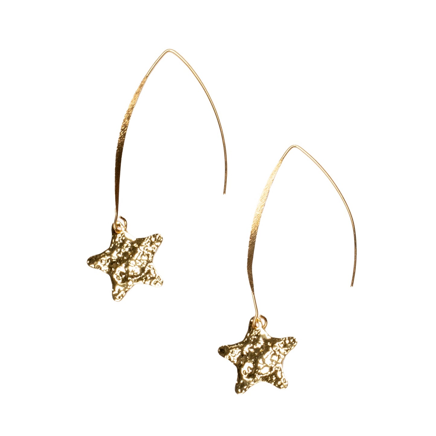 Hammered Star Drop Earring - Gold Plate
