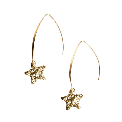 Hammered Star Drop Earring - Gold Plate