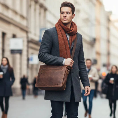 Sacoche en cuir pour ordinateur portable Greenwood. Sacoche Messager en cuir Pull-Up ciré de qualité supérieure