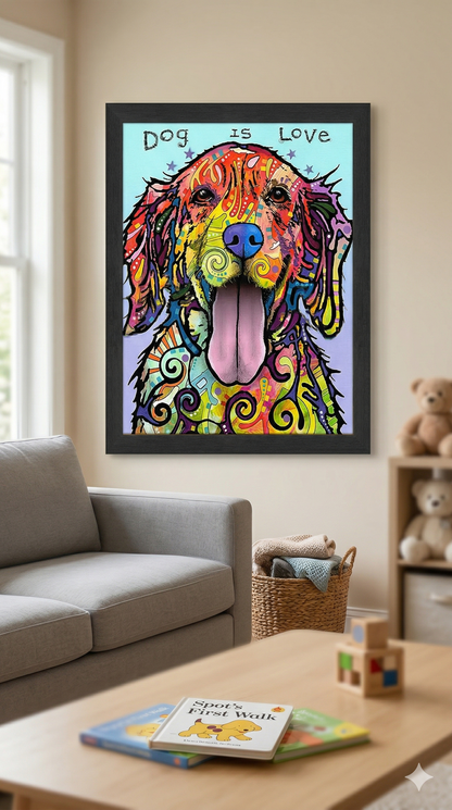 Love and a Dog Colorful Pop Art Framed Wall Decor (33.5x23.5)