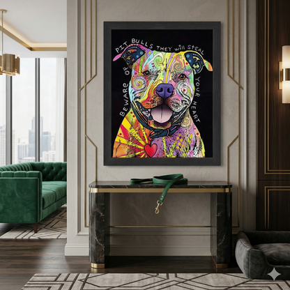 Beware of Pit Bulls Colorful Framed Canvas Wall Art (33.5x23.5)