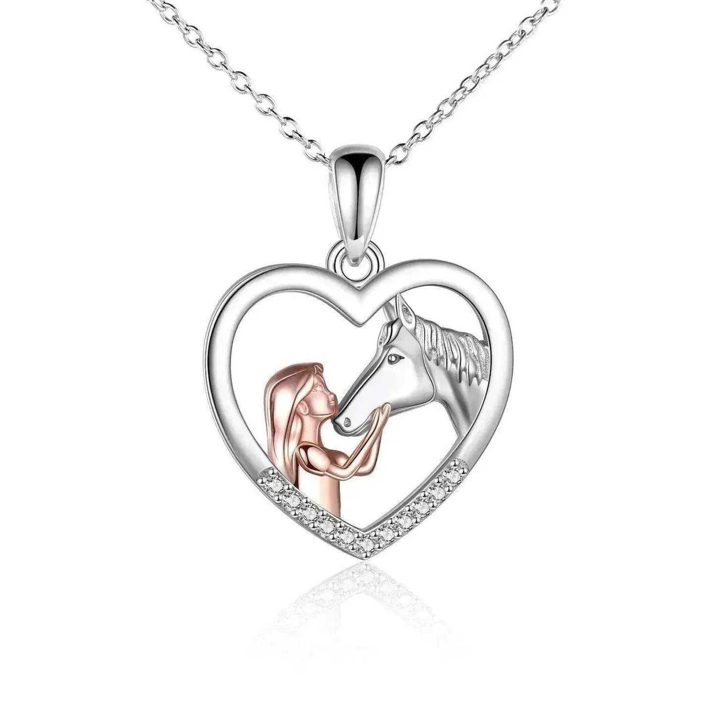 Girls and Horse Pendant Necklace Sterling Silver Gifts for Women Girls