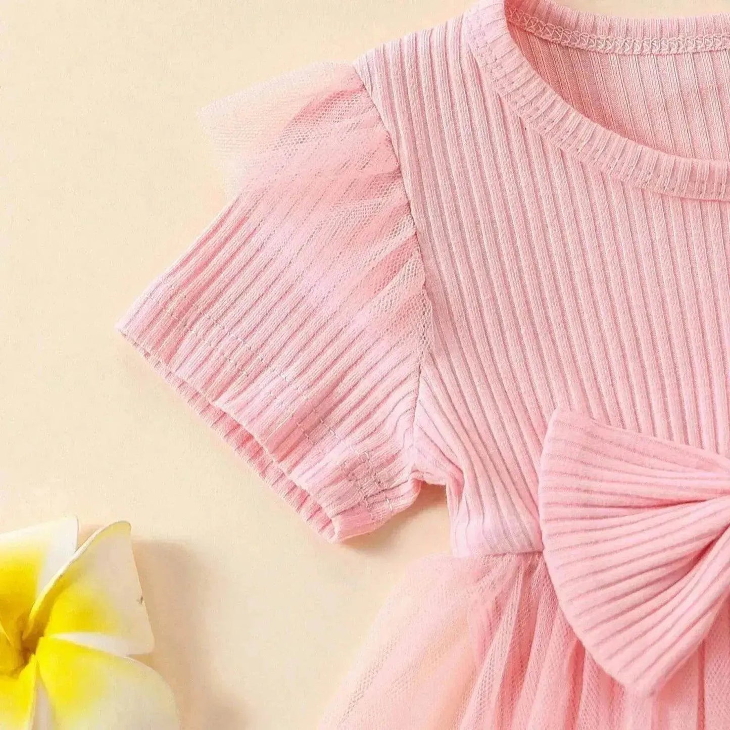Girls' Multi-color Mesh Flounced Sleeve Short Sleeved Kazakhstan Dress