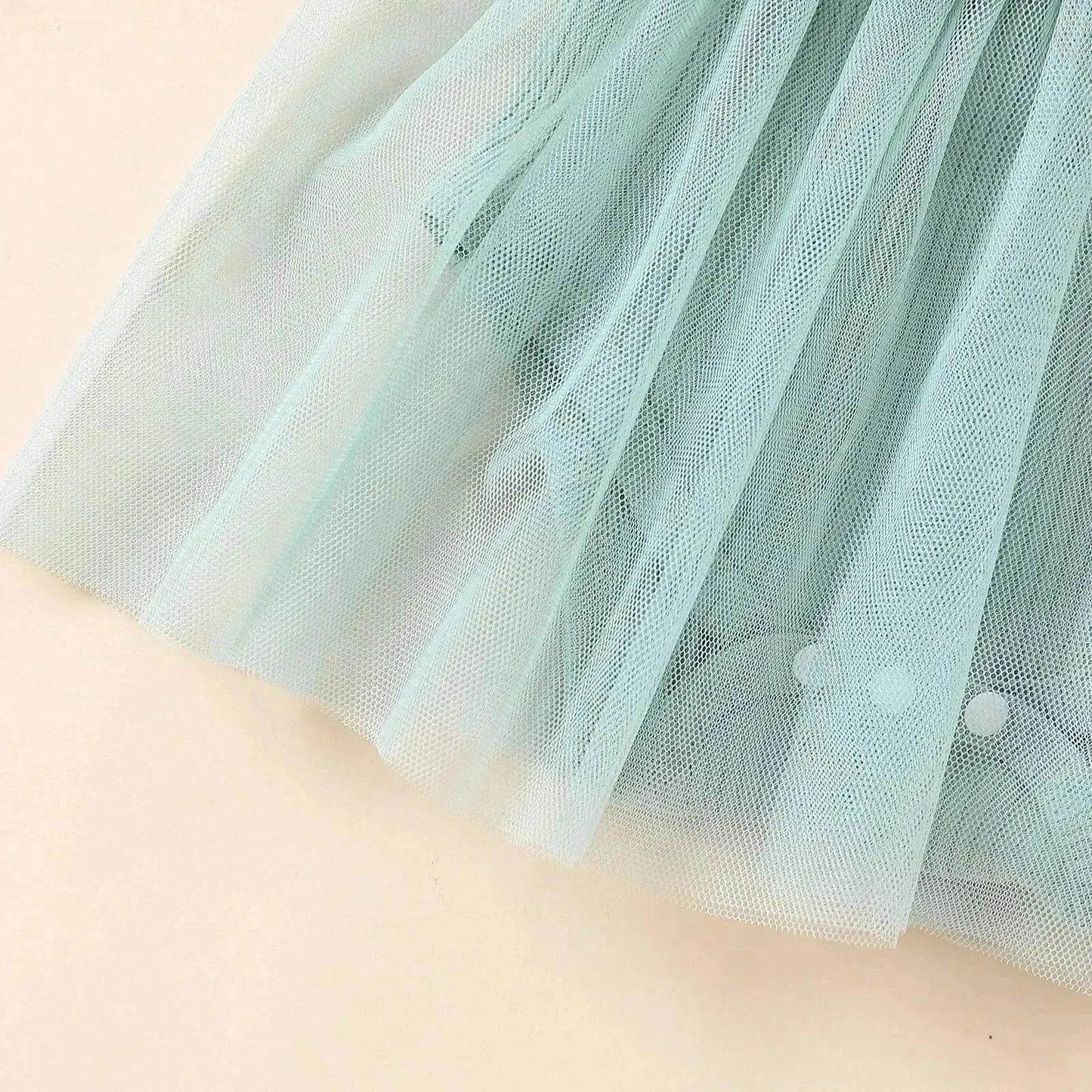 Girls' Multi-color Mesh Flounced Sleeve Short Sleeved Kazakhstan Dress