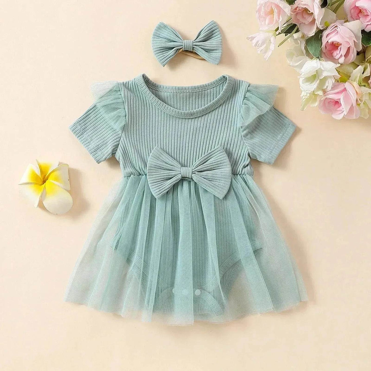Girls' Multi-color Mesh Flounced Sleeve Short Sleeved Kazakhstan Dress