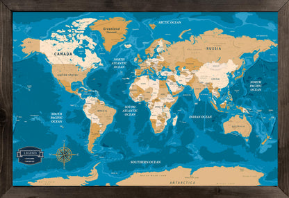 Globetrotter Cork Pin Map | 18 x 12 Framed | 10, 20, Single Units