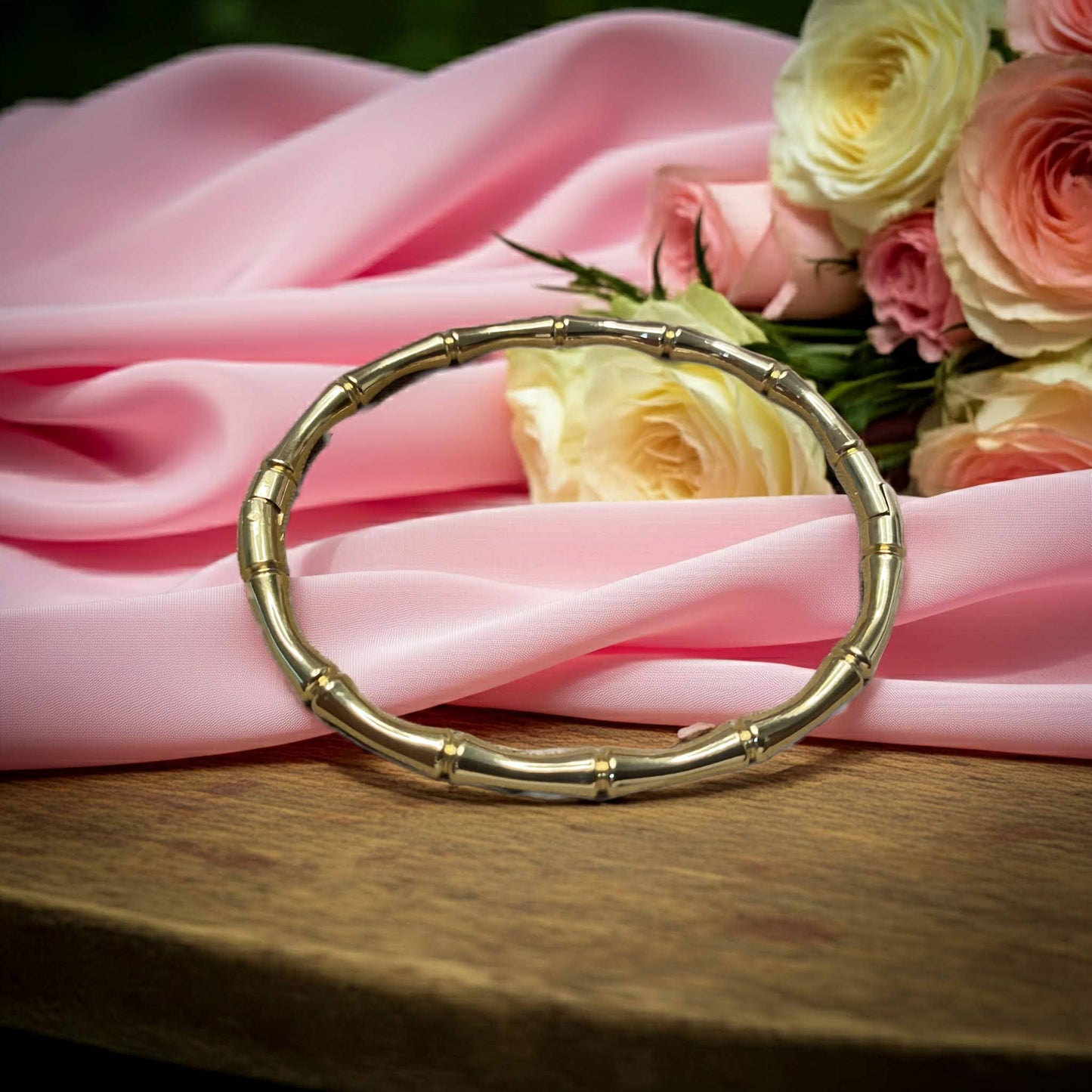 Elegant Bamboo-Inspired Gold-Plated Bangle