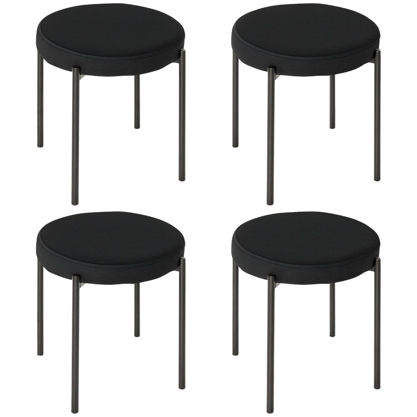 Noel Backless Round Dining Stools-Set of 4 with Metal Legs-Black