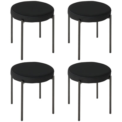 Noel Backless Round Dining Stools-Set of 4 with Metal Legs-Black