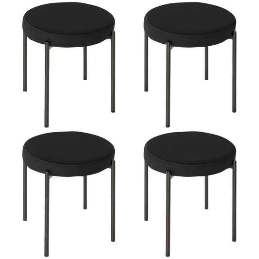 Noel Backless Round Dining Stools-Set of 4 with Metal Legs-Black