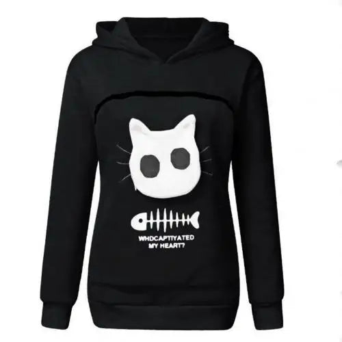Women Long Sleeve Kangaroo Pouch Cats Fish Print Hoodie Pet cats Holder pocket Sweatshirt Dropshipping female Plus size Hoodie