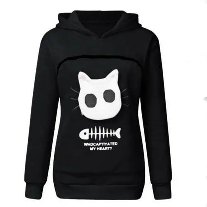 Women Long Sleeve Kangaroo Pouch Cats Fish Print Hoodie Pet cats Holder pocket Sweatshirt Dropshipping female Plus size Hoodie