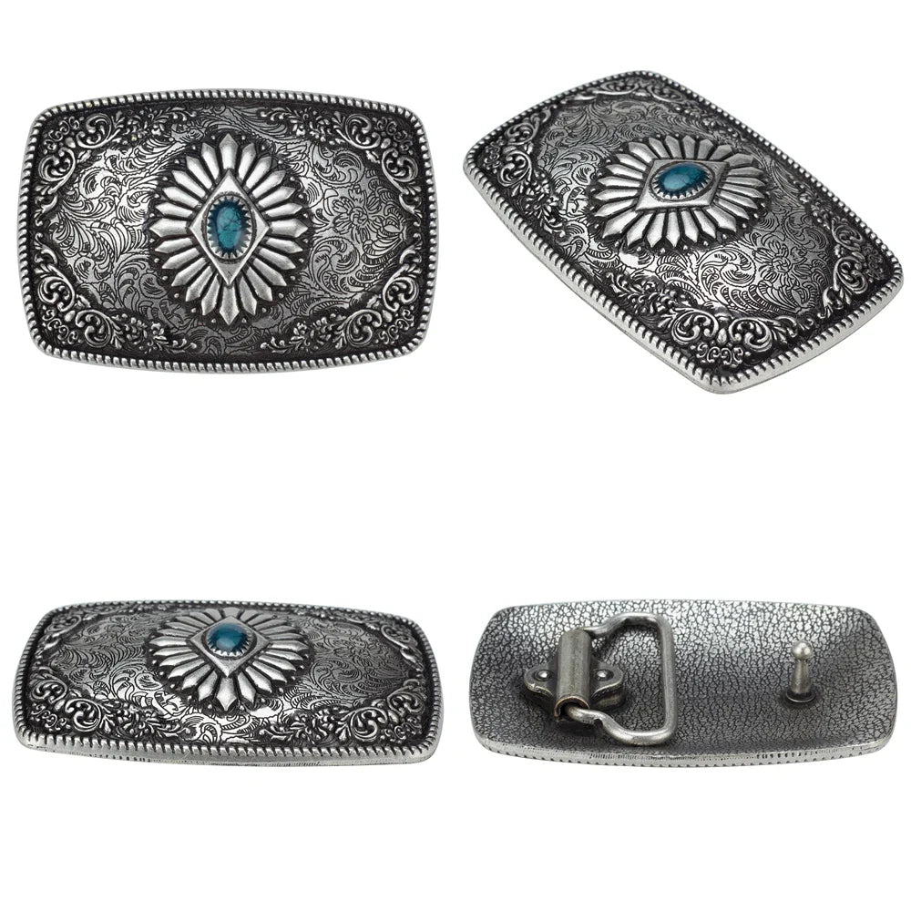 Bronze Sapphire Blue Belt Buckle Exquisite Decorative Pattern for Ｍen Cowboy Big