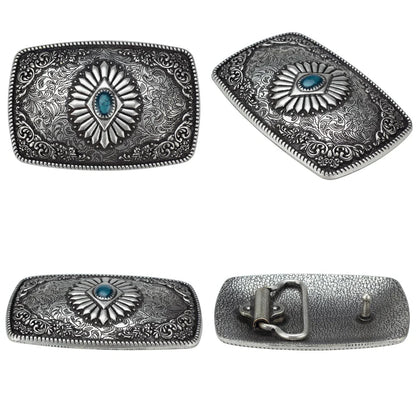 Bronze Sapphire Blue Belt Buckle Exquisite Decorative Pattern for Ｍen Cowboy Big