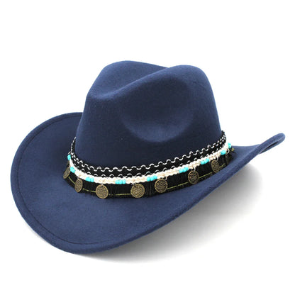 Chapeau de cowboy occidental pour hommes et femmes, casquette de costume de cow-girl à large bord pour église, mariage, fête, Halloween, casquettes fedoras d'extérieur