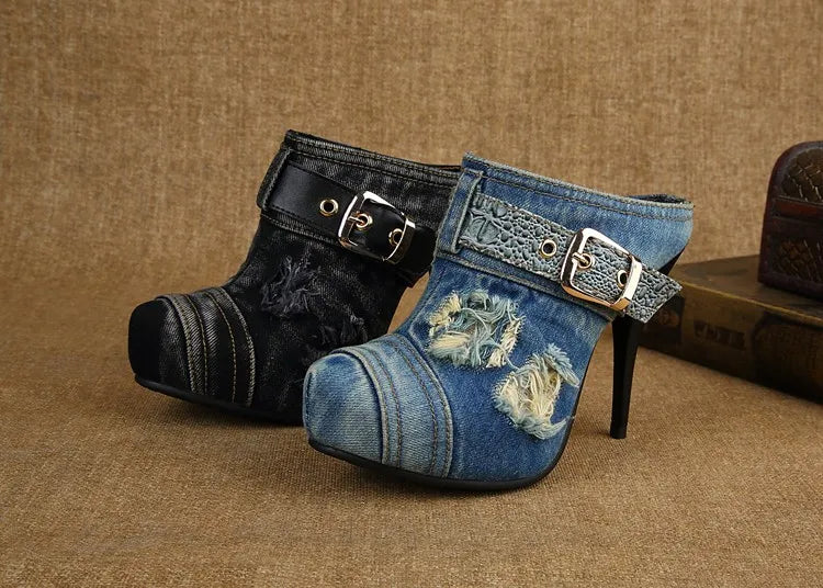 New high-heeled shoes waterproof Taiwan round head hollow out shoes heel strap cowboy fashion sexy sandals, slippers