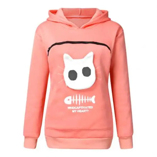Women Long Sleeve Kangaroo Pouch Cats Fish Print Hoodie Pet cats Holder pocket Sweatshirt Dropshipping female Plus size Hoodie