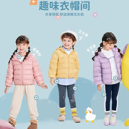 Children's Lightweight Winter Down Jacket New Style Hooded White Duck Down Short Coat for Toddler Boys and Girls