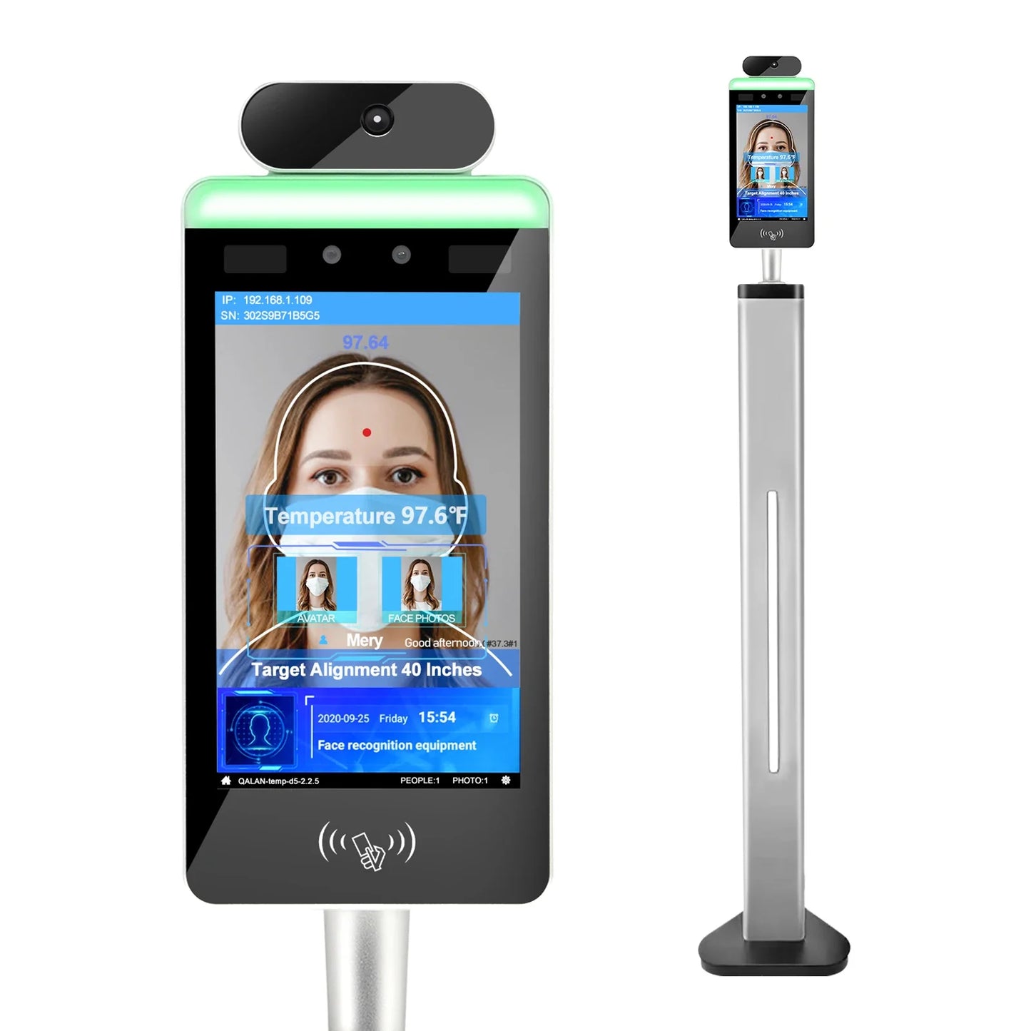 8 Inch WIFI Touch Screen Access Control AI Human Body Temperature Kiosk Detection Face Recognition Thermometer Scanner Camera