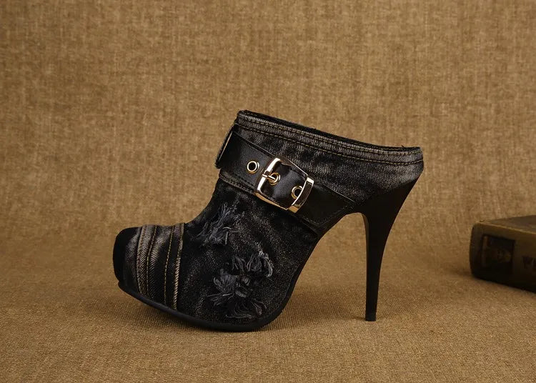 New high-heeled shoes waterproof Taiwan round head hollow out shoes heel strap cowboy fashion sexy sandals, slippers