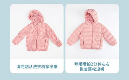 Children's Lightweight Winter Down Jacket New Style Hooded White Duck Down Short Coat for Toddler Boys and Girls