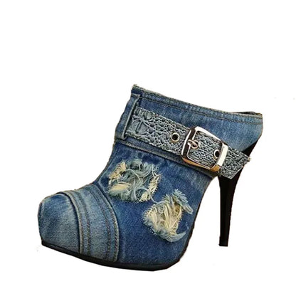 New high-heeled shoes waterproof Taiwan round head hollow out shoes heel strap cowboy fashion sexy sandals, slippers