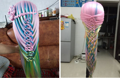 Tête de mannequin à cheveux longs synthétiques avec support de trépied de perruque réglable Modèle avec tête de mannequin Formation de coiffeur coiffant
